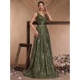 thumbnail image 2 of Olive Green Sequin Embroidered V-Neck Sleeveless Maxi Evening Gown, 2 of 30