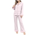 thumbnail image 3 of BRGZLK 2026 Silk Satin Pajamas Set For Women's Solid Color Casual Loose Long Sleeve Sleepwear Soft Button Down Loungewear Pjs Outfits, 3 of 6