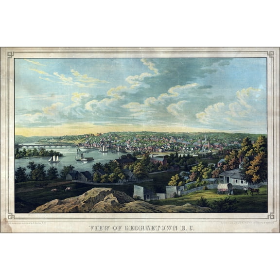 24"x36" Gallery Poster, birdseye View map of Georgetown, washington D.C. 1855