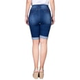 thumbnail image 3 of 2Luver, Women's, Stretchy 5 Pocket Mid-Rise Solid Color Classic Skinny Bermuda Shorts, Navy, 5, 3 of 3