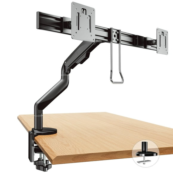 ErgoUnion Dual Monitor Stand for 2 Screens up to 34" Each, Adjustable Monitor Arm Desk Mount, Heavy-Duty Monitor Mount with Crossbar and Handle - Black