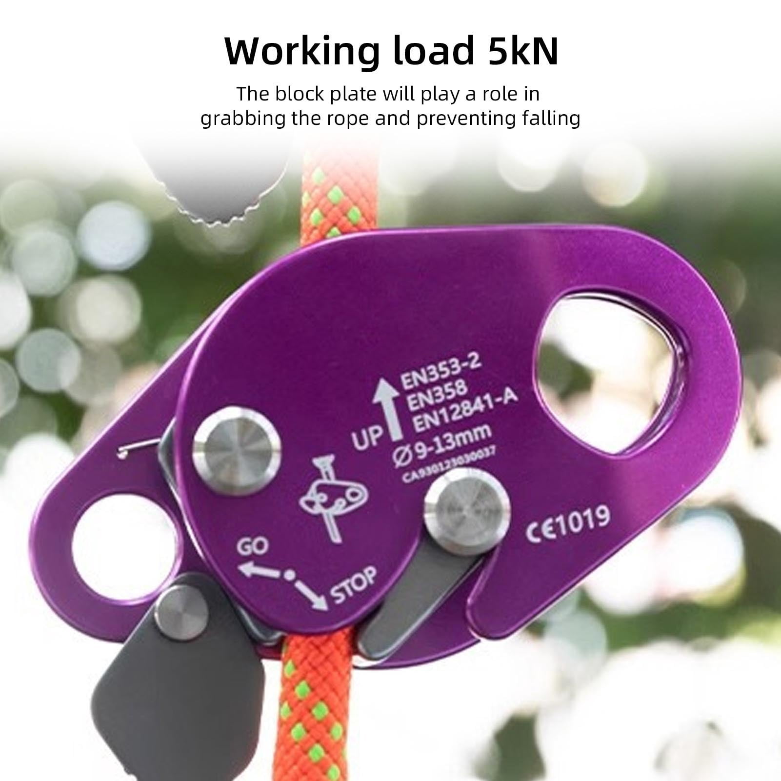 YAHHU Climbing Rope Grab Belay Device Practical Trees Climb Ropes Survival Tools for Mountaineering Caving High Altitude Fall Protection Self-Locking Gear, Purple