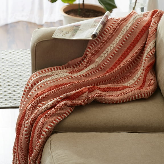 DII 60x50" Modern Cotton Vintage Braided Stripe Throw in Orange/White