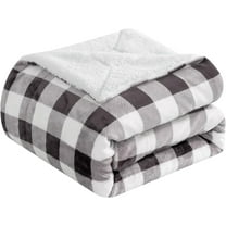 Elegant Comfort Soft, Reversible Buffalo Plaid Sherpa Blanket, Flannel Fleece Throw for Couch and Bed, Warm and Plush Winter Blanket, Twin, Gray