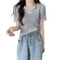 thumbnail image 6 of PADFRYBK Summer T-Shirt For Women Casual V-Neck Pullover Short Sleeve Tops Go Anywhere Solid Color Loose Casual Tunic Blouses, 6 of 6