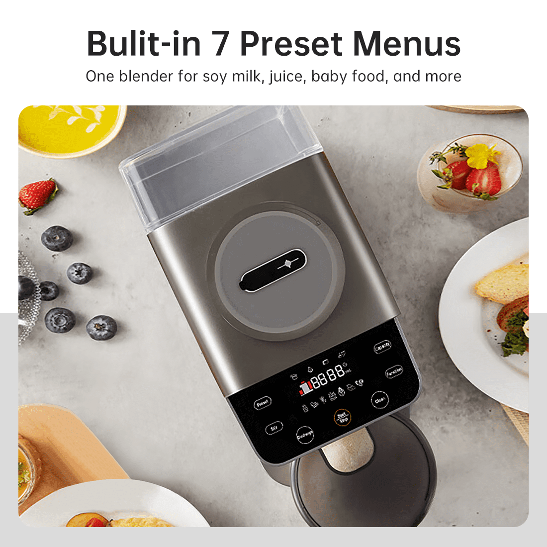 Joydeem Automatic Soymilk Maker Machine, Hot Cooking Blender for Soymilk, Nutmilk, Paste, Baby Food and Juice, 300-600ml Adjustable Capacity, Gray, JD-PB270