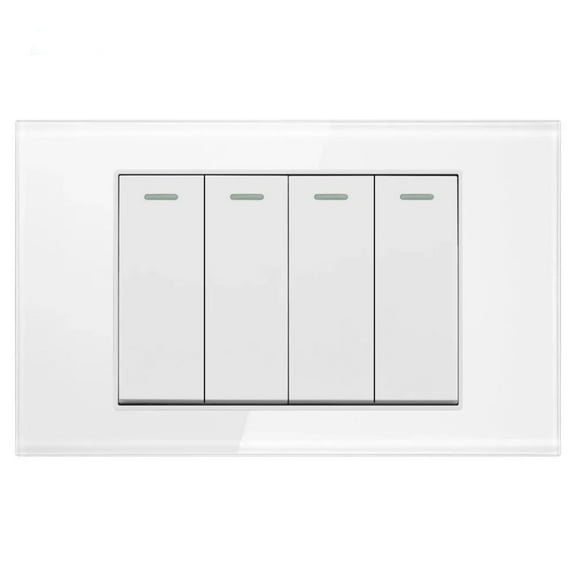 Melery 4gang 4x2 Light Switch Wall Switch USA Tempered Glass Panel Rectangular White