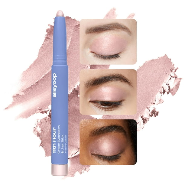 ALLEYOOP Sombra de ojos en crema de 11 horas en barra Victory Blush (brillante) - Maquillaje y delineador de ojos compactos con acabado de crema natural a polvo - Resaltador de sombra de ojos fácil de