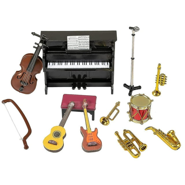 Juego de instrumentos musicales en miniatura, 12 piezas, modelo de instrumento musical en miniatura, accesorios de decoración