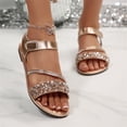 thumbnail image 4 of Willtoo Women's Sparkly Rhinestone Flat Sandals, Glitter Dressy Summer Shoes, Adjustable Hook and Loop Strap Sandals for Wedding Party Beach, 4 of 6