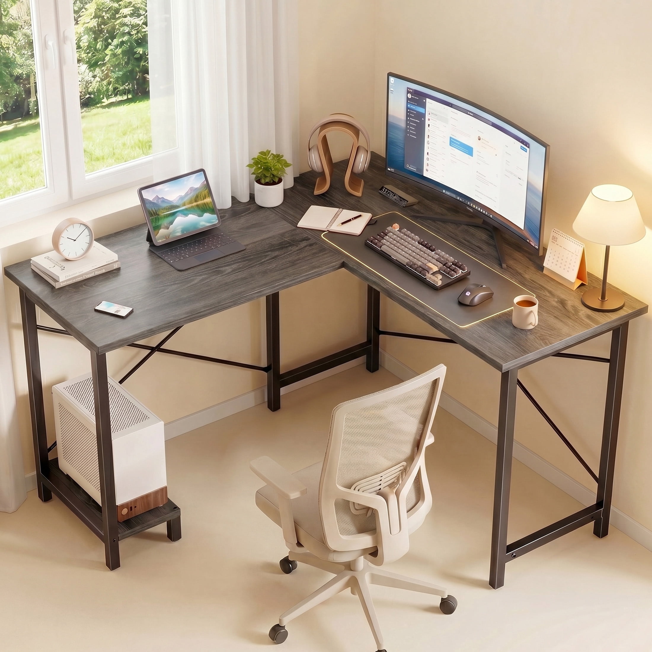 edx 50 Inch L Shaped Desk - Computer Desk Corner Desks Gaming Desk PC Table with CPU Stand for Home Office Dorm Sturdy Writing Workstation, Gray