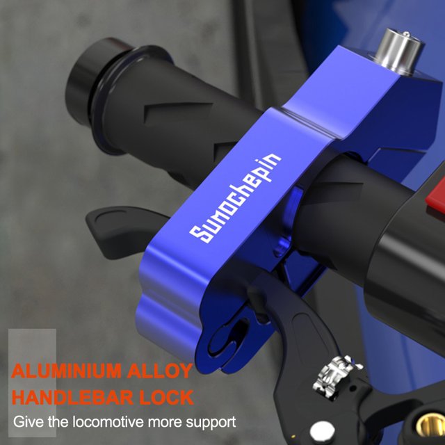 Bloqueo Del Manillar Bicicleta Agarre de manillar de bicicleta Cerradura de seguridad Aleación de aluminio a prueba de agua con 2 llaves (Azul)