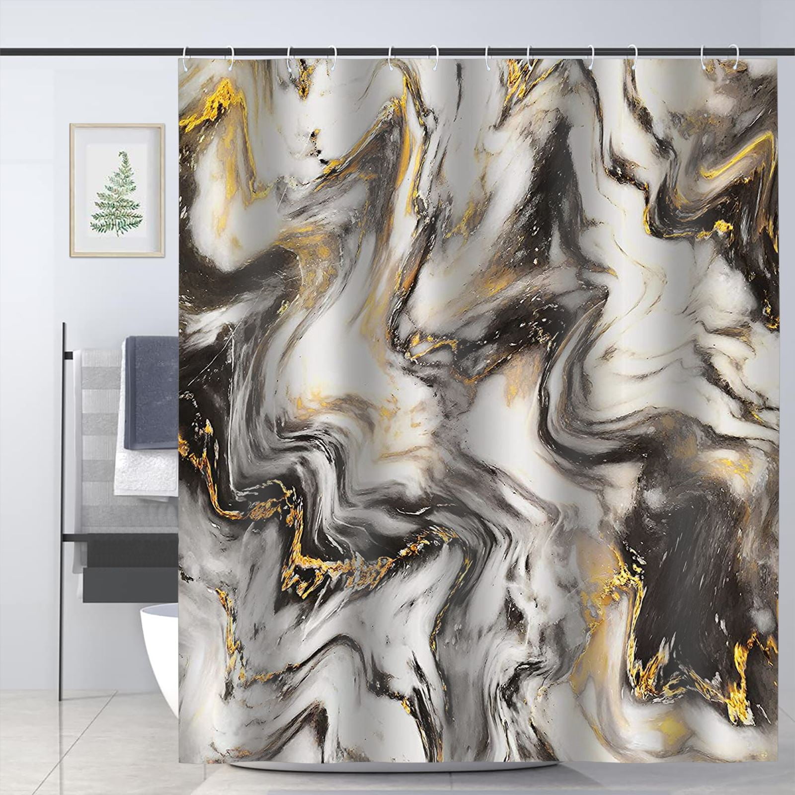 Tile Sticker Foil Marble Oil Oil Paint Abstract Black Grey Gold Bathroom Deco 