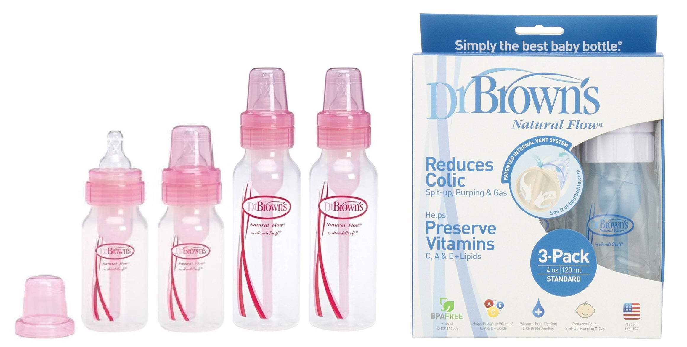 Dr Browns Natural Flow Standard Pink 8oz Bottle 3 Pack 