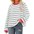 thumbnail image 4 of Lightweight Sweatshirt for Women Fall Trendy Striped Crewneck Sweatshirts Pullover Colorblock Loose Casual Tops (M, Gray), 4 of 5