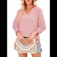 thumbnail image 2 of Blusas de 3/4 para Mujer, Blusas Plisadas Informales de Negocios con Cuello en V, Camisas Holgadas de Oficina Rosa XL, 2 of 7