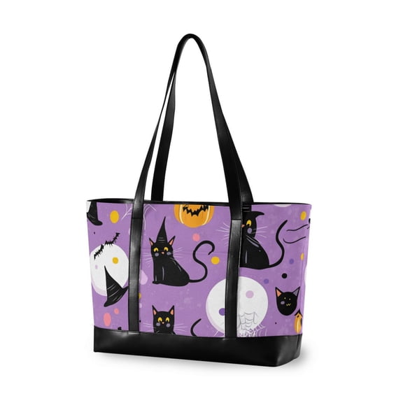 FORMRS Canvas Laptop Tote Bag for Women with 15.6" Computer Compartments Shoulder Handbag, Purple Halloween Pattern
