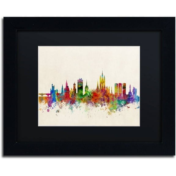Trademark Fine Art "Aberdeen Scotland Skyline" Canvas Art by Michael Tompsett Black Matte, Black Frame