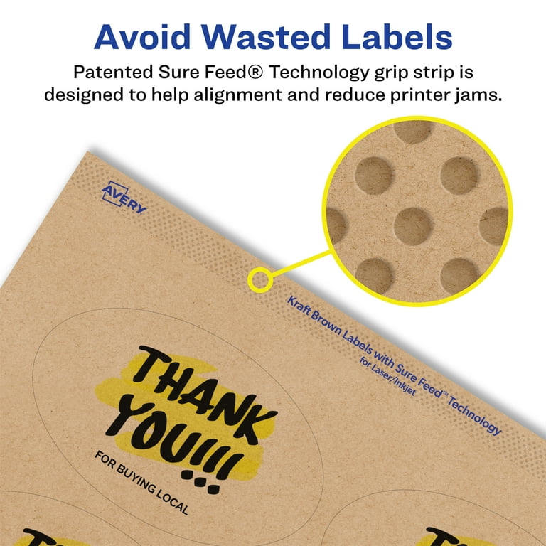 Avery Kraft Brown Oval Labels with Sure Feed, 2" x 3-1/3", 200 Kraft Brown  Labels, Print-to-the-Edge, Laser/Inkjet Printable Labels - Walmart.com