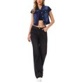 thumbnail image 2 of INSPIRE CHIC Women's Short Cap Sleeves Denim Jackets Button Down Cropped Jean Jacket Black Blue XS, 2 of 6