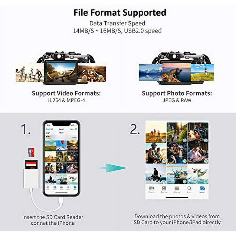 Apple Lightning to SD & TF Card Dual Slot Reader for iPhone/iPad, 2 in 1  Micro SD TF Trail Camera Viewer Memory Card Adapter, Plug and Play