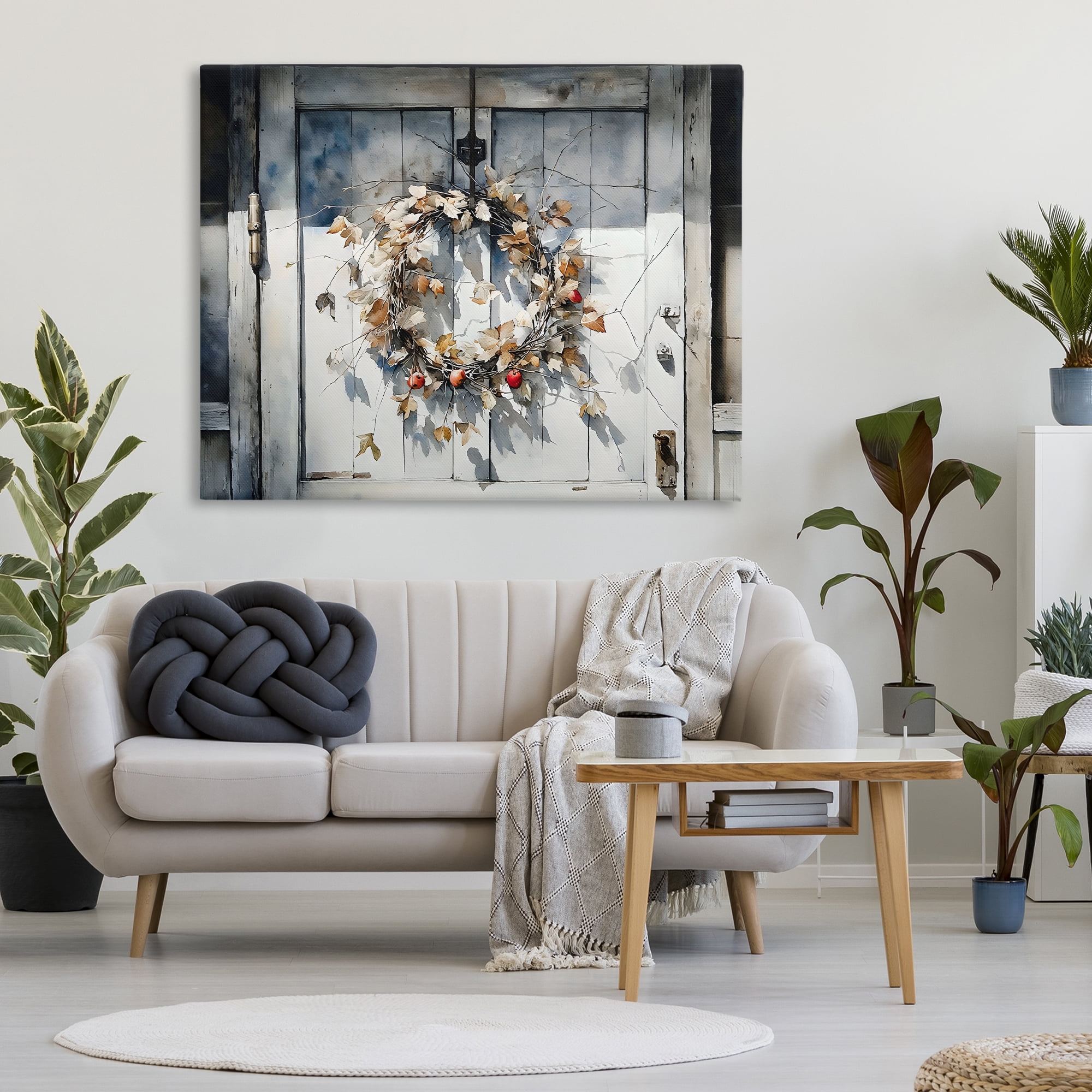 Stupell Industries Rustic Wreath on White Door Canvas Wall Art, design by Franklyn Gregory