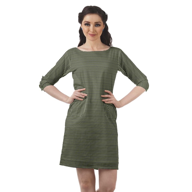Moomaya Robes Tuniques Imprimées Femmes Fente Arrière Robe à Manches 3/4 avec Poches