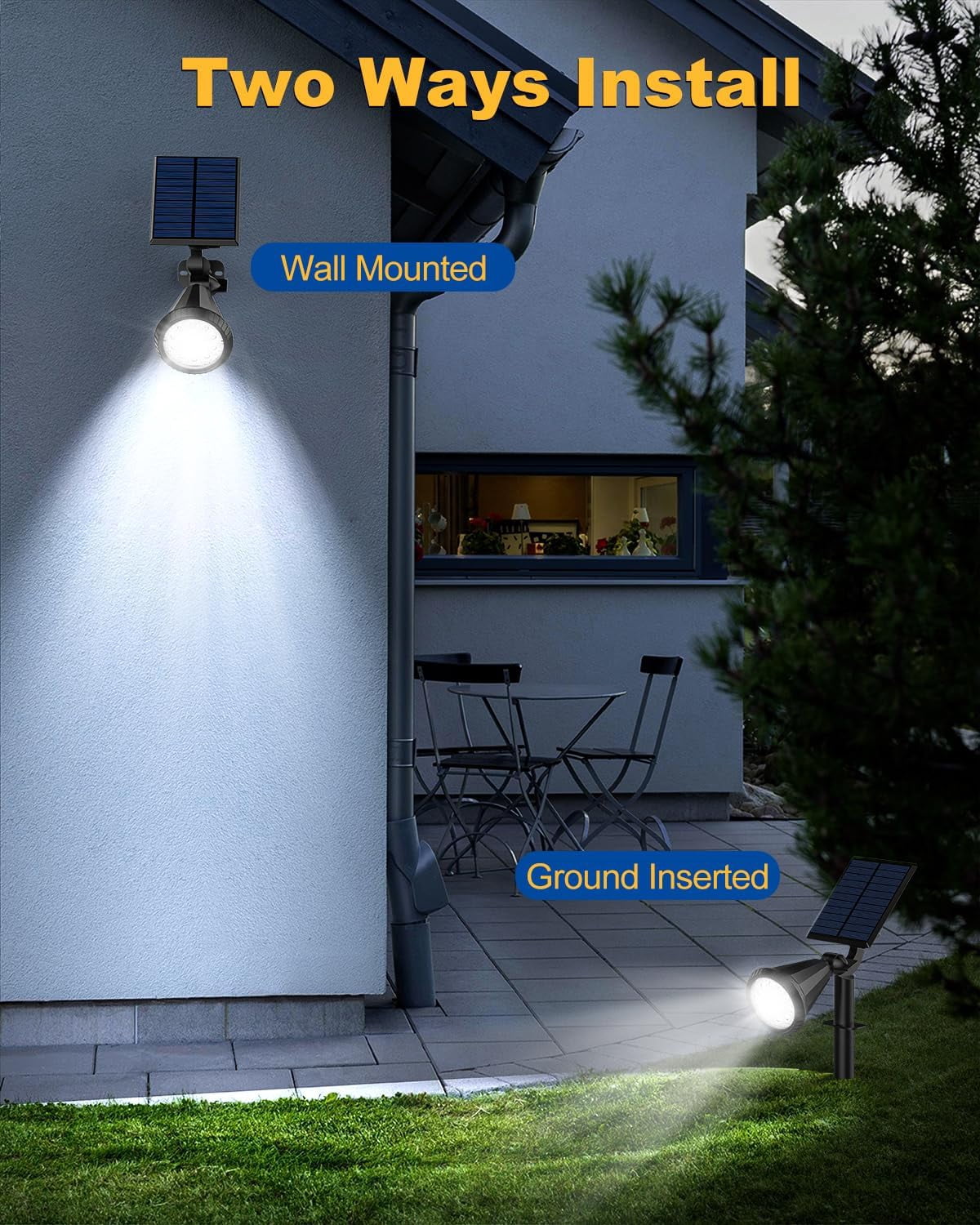 Solar Lights Outdoor, 4 pack, 4 Modes, 2-in-1 Waterproof Auto On/Off ,Landscape Solar Spotlights Wall Lights for Yard, Garden, Walkway - Cool White