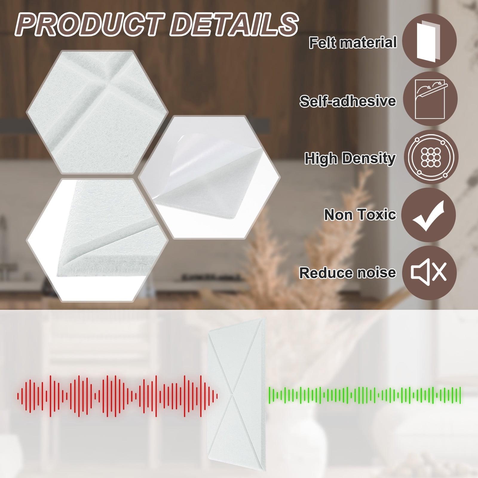 12pcs Adhesive Acoustic Panels Square High-Density Sound Proof Felt Self Stick Non-Slip Anti Vibration Pads Anti-Skid Noise 12 Inch Long x 0.39 Inch Thick, White