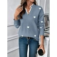 thumbnail image 4 of Cute Heart Print Sweater for Women V Neck Sweater Pullovers with Lace Trim Knit Jumper Blue S, 4 of 8