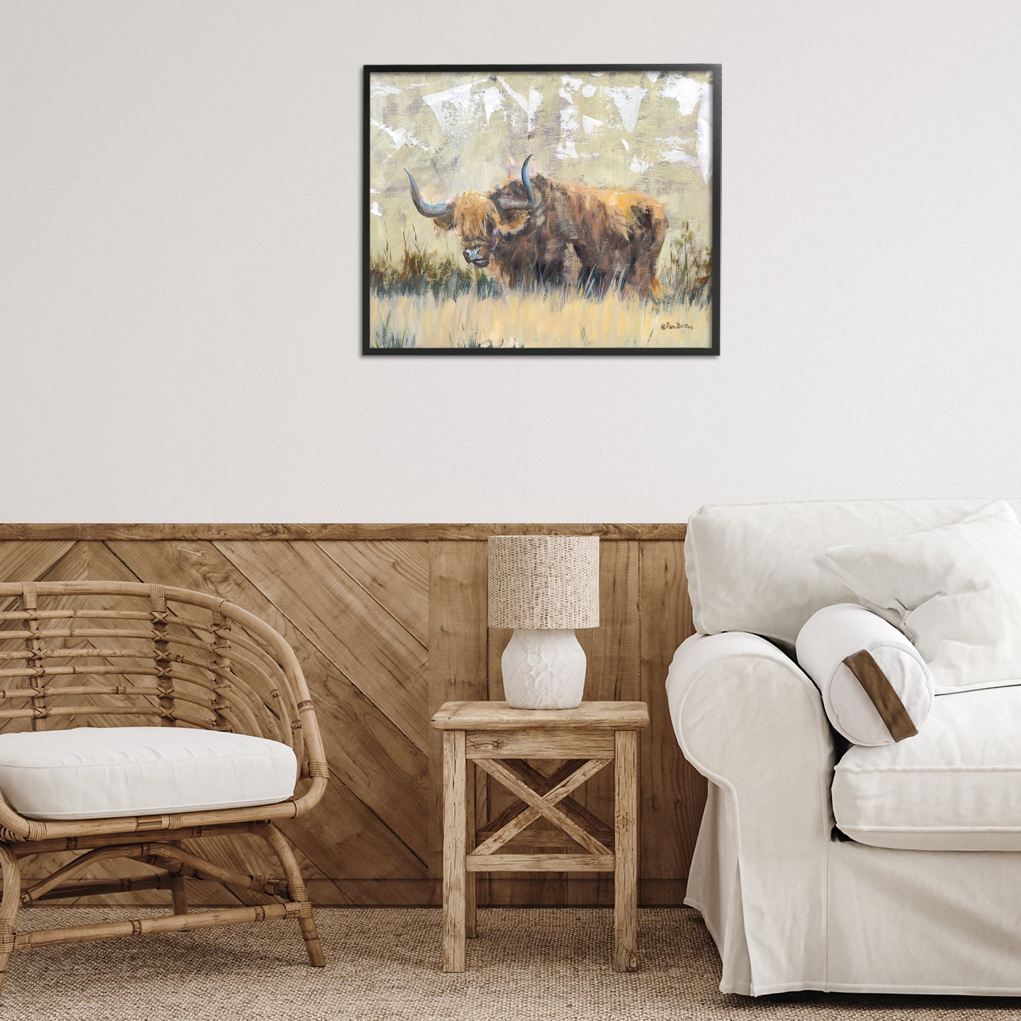 Stupell Industries Rustic Patterned Longhorn Animals & Insects Painting Black Framed Art Print Wall Art, 30 x 24