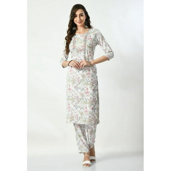 S MAJIDA Kurta Set for Women Floral Polyster Blend Kurta Pant Dupatta with 3/4 Sleeve