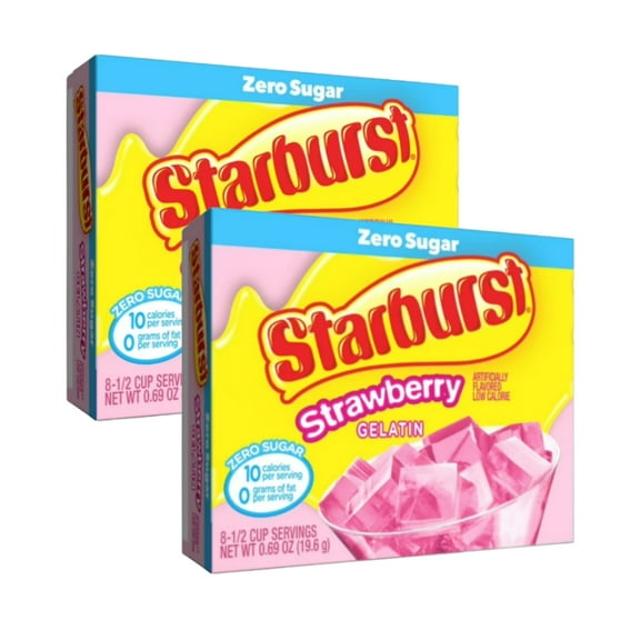 (2 pack) Starburst Sugar-Free All Pink Strawberry Gelatin Mix, 8 Servings, 0.69 oz Cardboard Box