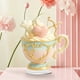 thumbnail image 1 of Regalo romántico de adorno de taza de té | Decoración acrílica en forma de corazón 15cm | Juego de tazas de té con temática de amor, platillo a juego, cuchara para remover | Acabado brillante, 1 of 4