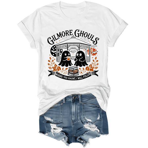 Gilmore Ghouls Where You Haunt I Will Follow Halloween Boo T-Shirt Women Halloween Boo Graphic Shirt Unisex