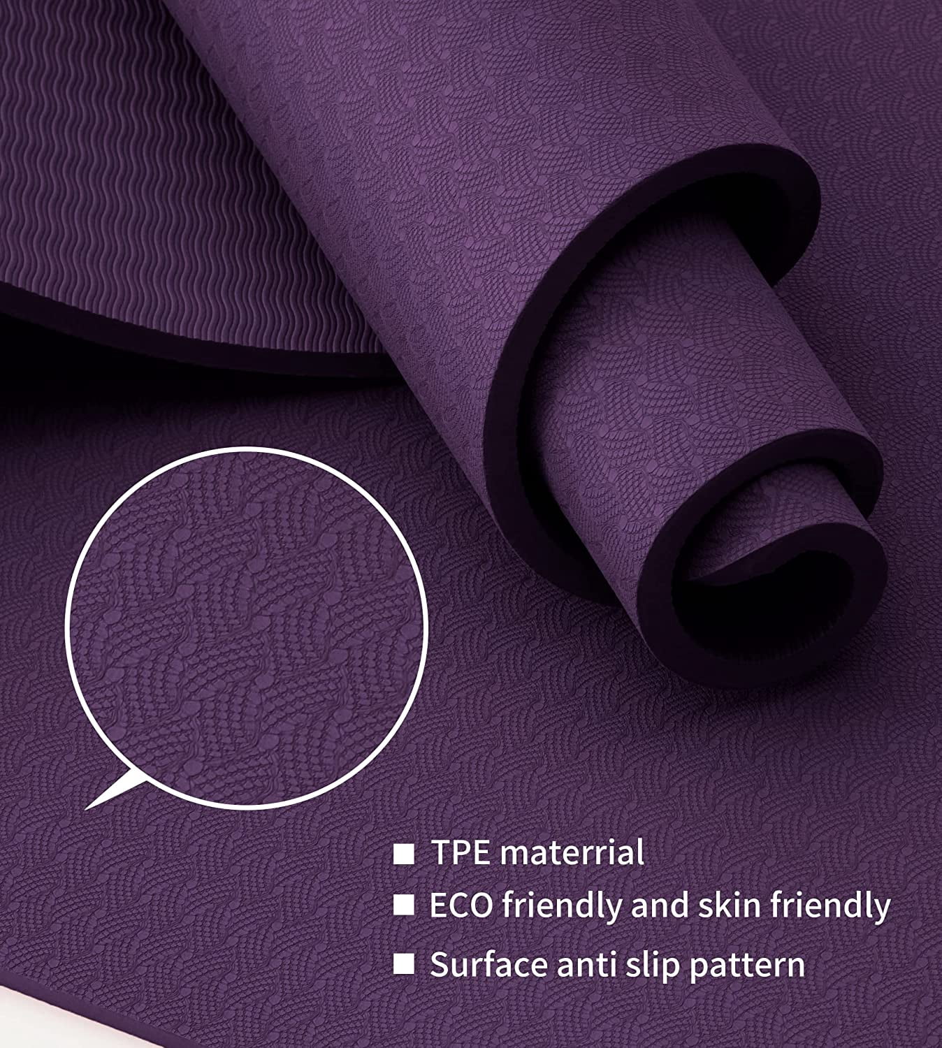 Yoga Mat, TPE Material - Textured Non Slip Surface and Optimal Cushioning 72"x 26" Thickness 1/4"