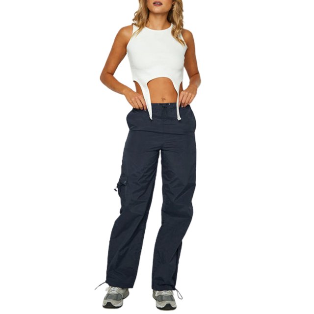 Lucakuins - Pantalones cargo largos para mujer, con cordón, cintura media, color sólido, para correr, ropa de calle con bolsillos Lucakuins moda