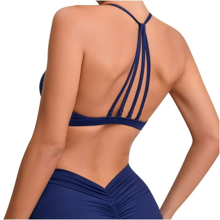 Push up Sports Bra Women Full-Coverage Bra Feature V-Neck Demi & Balconette Bra Style W-830 Hook and Eye Closure Running Sports Bras Navy L