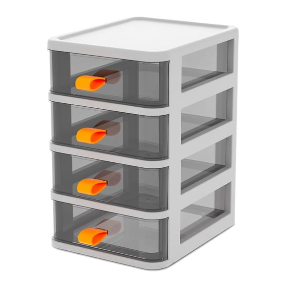 Aemutady 4-Drawer Desk Organizer, White Plastic Storage Cabinet for Office Supplies