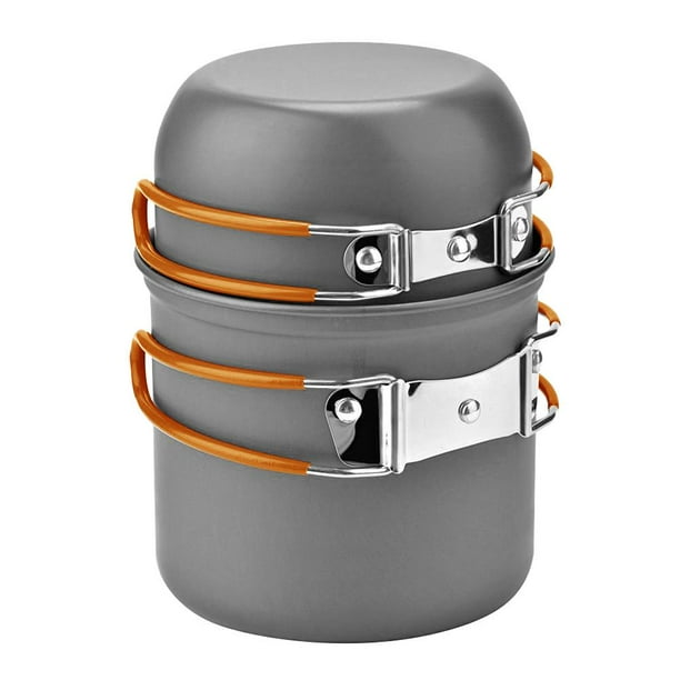 DS101Juego de utensilios de cocina para acampar al aire libre vajilla Ehuebsd de cuento cubiertos de viaje olla sartén herramientas de Picnic para senderismo mango naranja