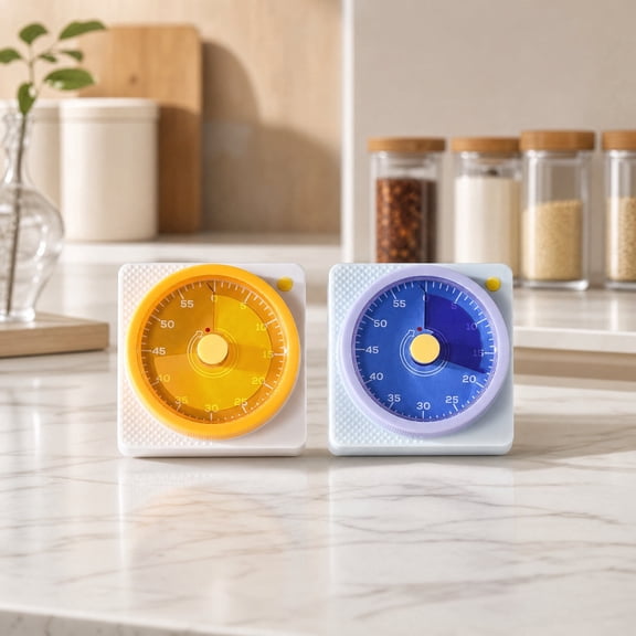 2-Pack 60-Minute Visual Timers – Silent Magnetic Countdown Clocks for Kitchen, Classroom, Home, Fridge & Workouts (Yellow & Blue)