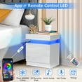 thumbnail image 2 of Hommpa High Gloss LED Nightstand with 2 Drawers Modern Bedside Tables RGB Led Lights White Night Stands with Drawer Smart Nightstands End Side Table for Bedroom 17.71x13.78x20.47 Inch, 2 of 10