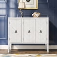 thumbnail image 2 of EUROCO 37" Retro Strip Accent Cabinet, Solid Wood Pine Sideboard Cabinet with Adjustable Shelf, bronze handles for Entryway, Living Room, Bedroom, Cream White, 2 of 8