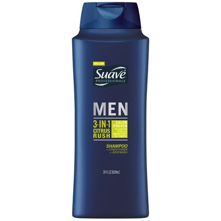 Suave Men Men Citrus Rush 3-in-1 Shampoo Conditioner Body Wash, 28 oz