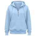 thumbnail image 3 of Loose Fit Half Zip Pullover Hoodie for Women, Long Sleeve Sweatshirt with Front Pocket, Cozy Casual Fall Winter Tops, 3 of 3