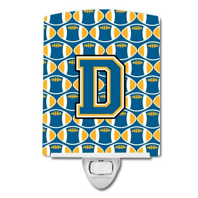 Carolines Treasures CJ1077-DCNL Letter D Football Blue & Gold Ceramic Night Light
