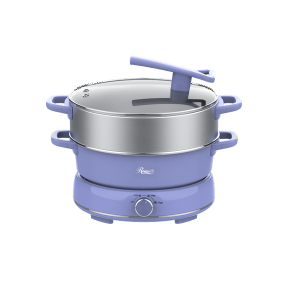 Rosewill 12.7 QT Electric Hot Pot with Multiple Functions, Split Design with 11.8 inch Wider Cooking Pot and SUS Steam Basket, 1600W High Power, Includes Utensils - Iris