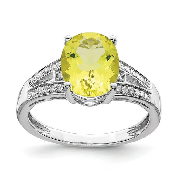 Primal Silver Sterling Silver Rhodium-plated Diamond and Lemon Quartz Ring