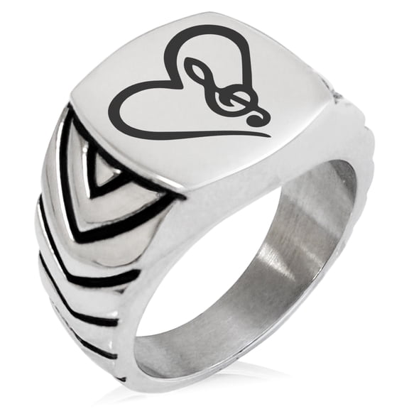 Stainless Steel Love Music Treble Clef Heart Chevron Pattern Biker Style Polished Ring