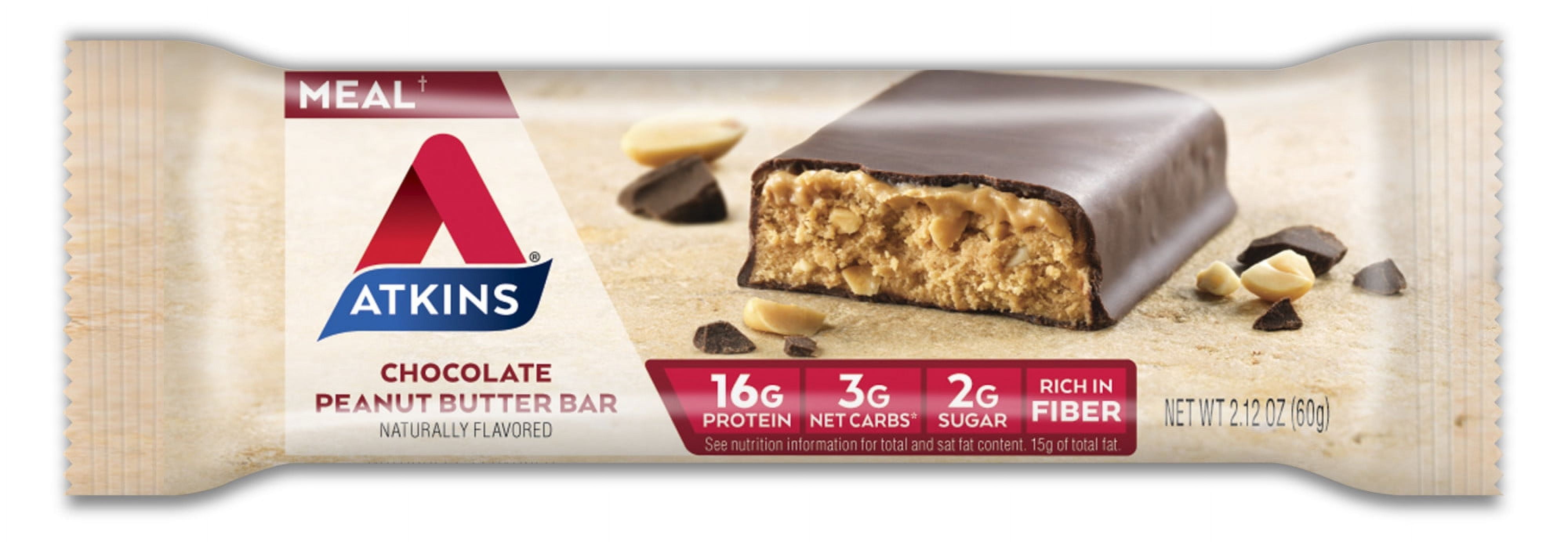 Atkins Chocolate Peanut Butter Protein Meal Bar, Low Sugar, Meal Replacement, Keto Friendly, 6/5 Packs
